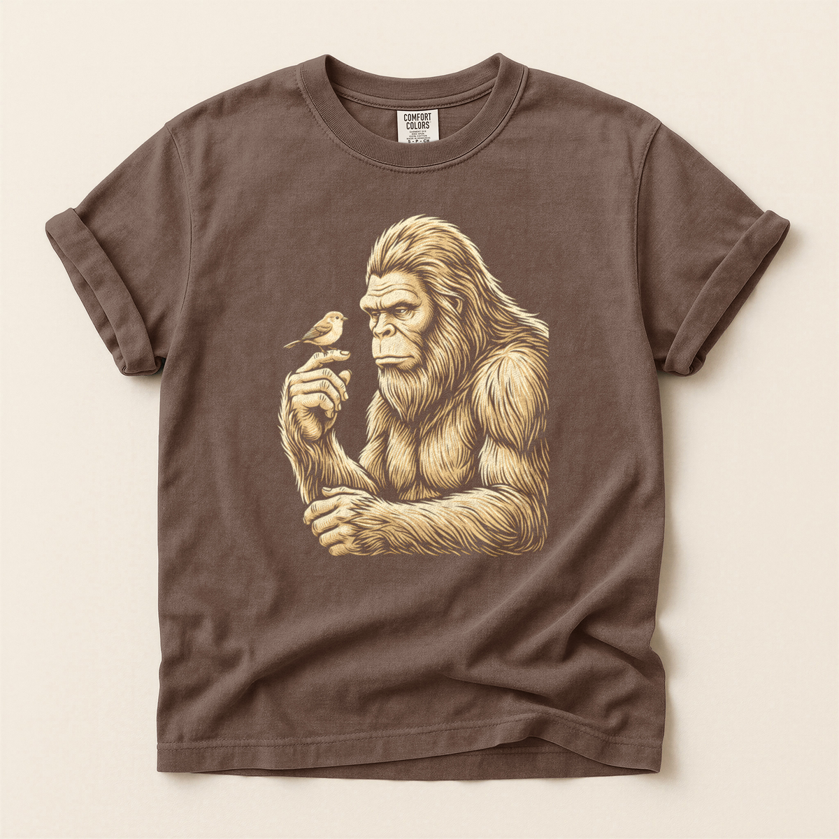 Bigfoot Holds Bird - Espresso
