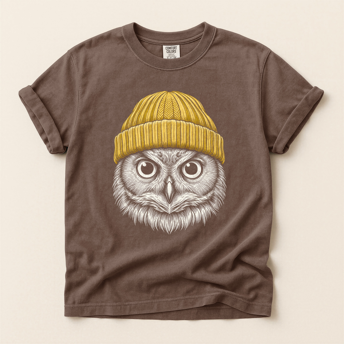Owl Yellow Beanie - Espresso