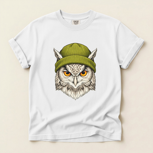 Owl Green Beanie - White