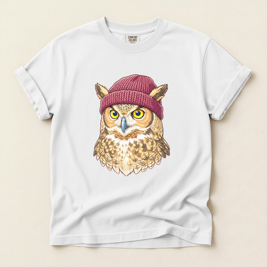 Owl Red Beanie - White