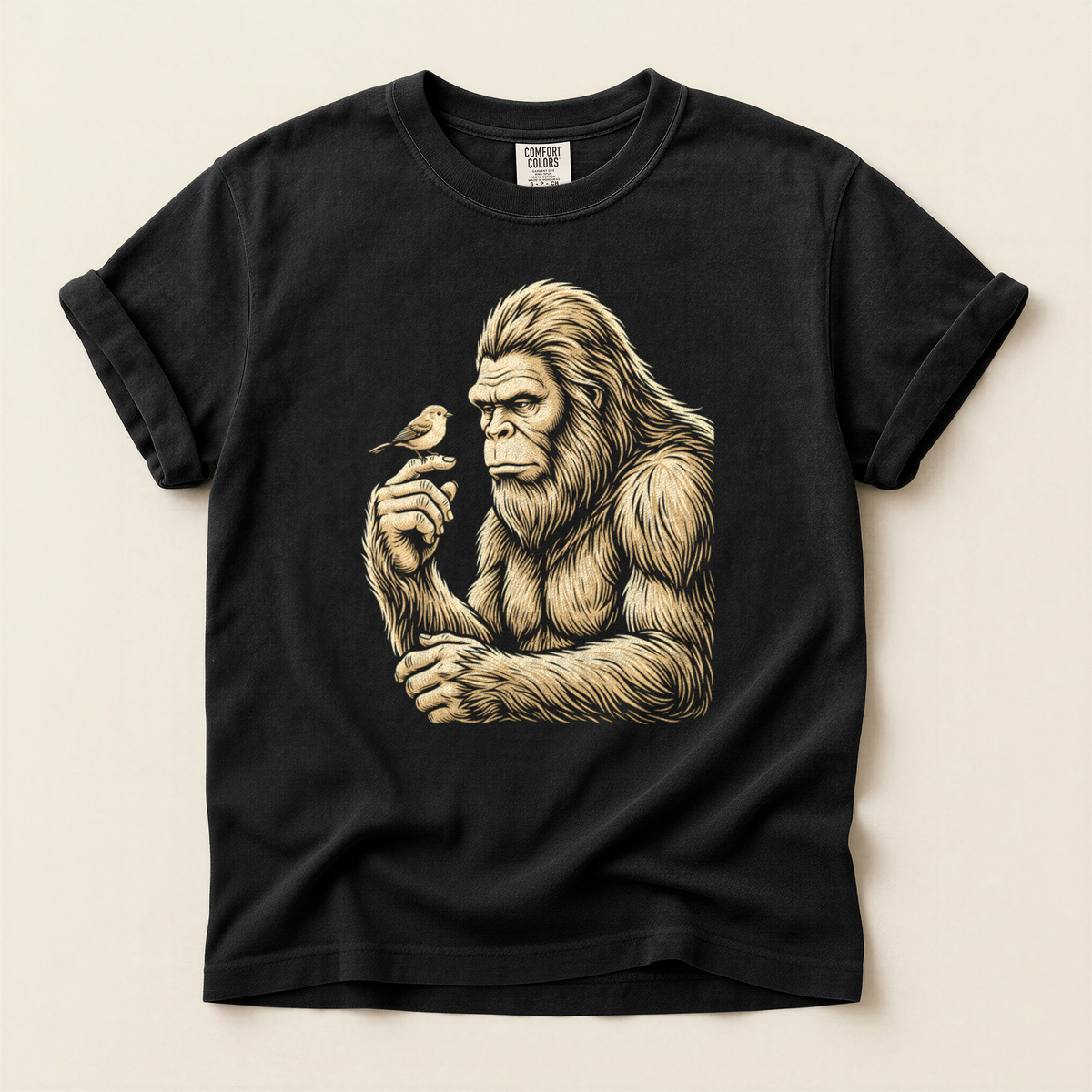 Bigfoot Holds Bird - Black