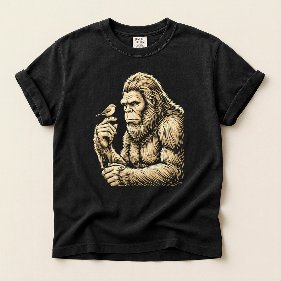 Bigfoot Holds Bird T-Shirt