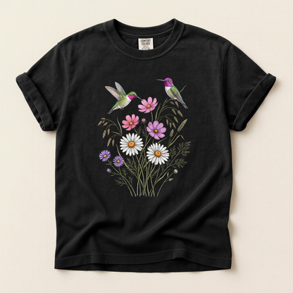 Hummingbirds Wild Daisies - Black