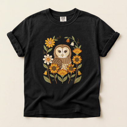 Folk Owl Sunflowers - Black