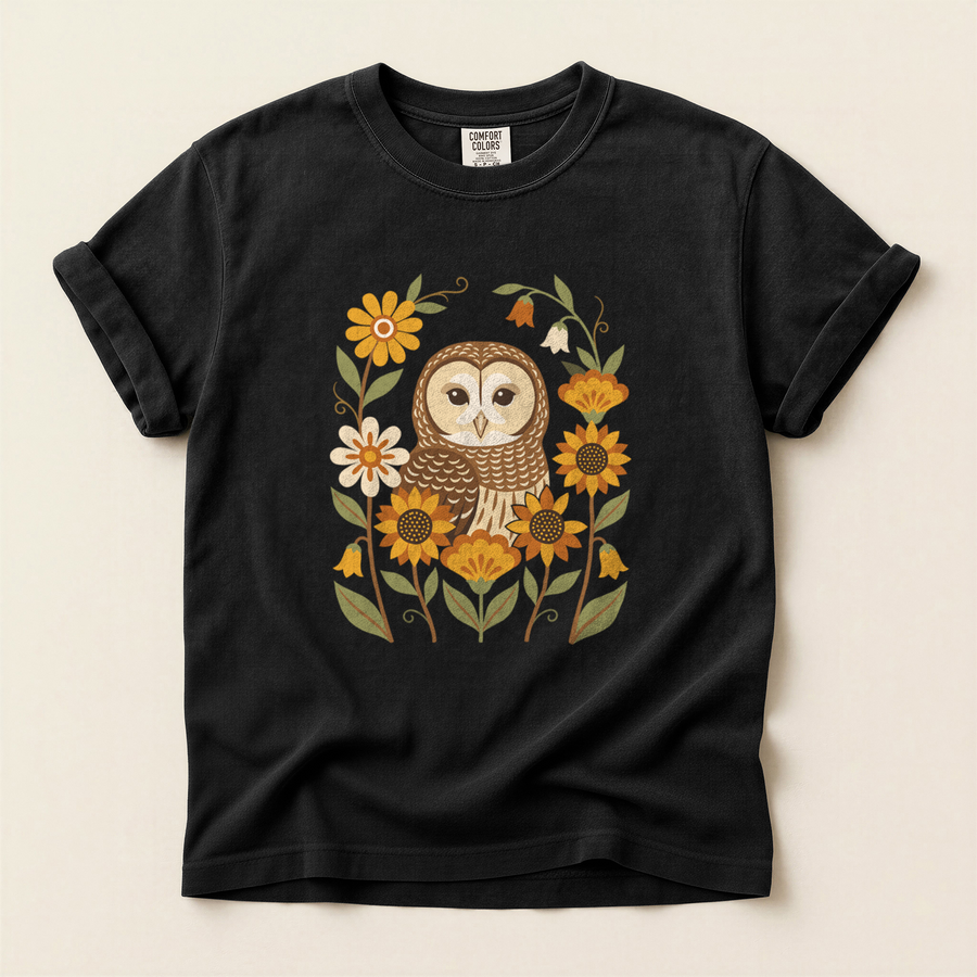 Folk Owl Sunflowers T-Shirt
