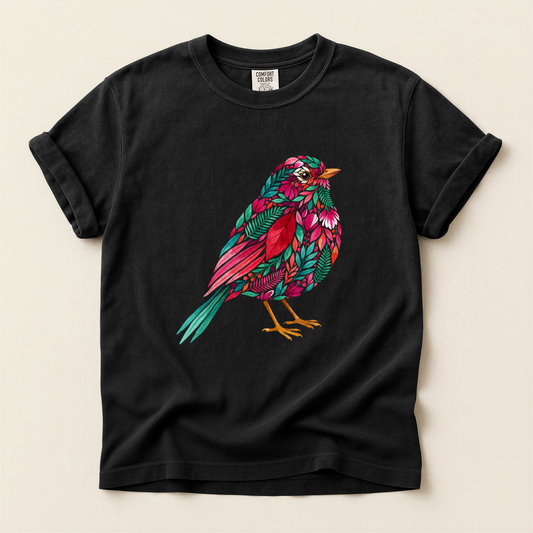 Floral Pattern Bird - Black