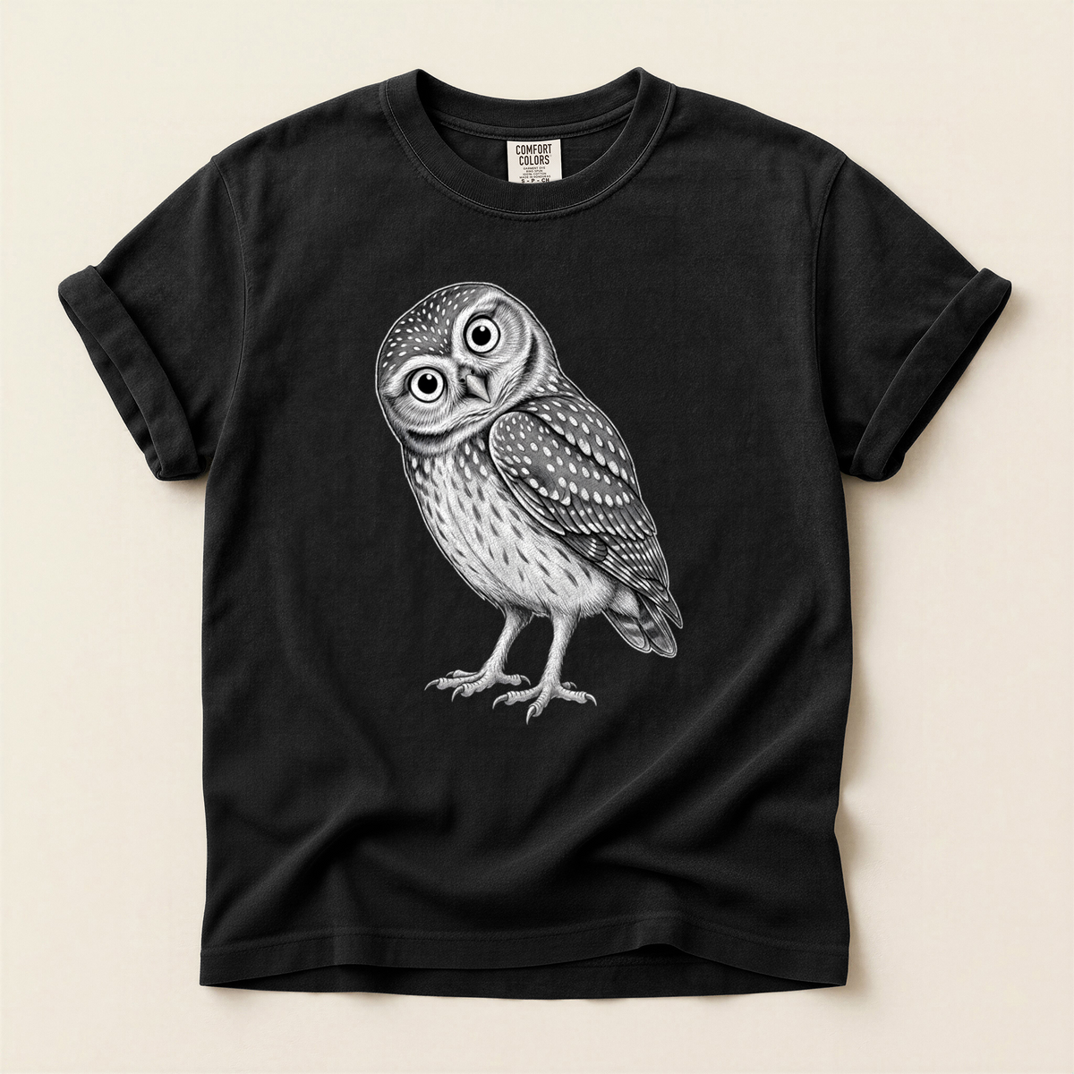 Little Owl Sketch T-Shirt in Bay laid beside field gear