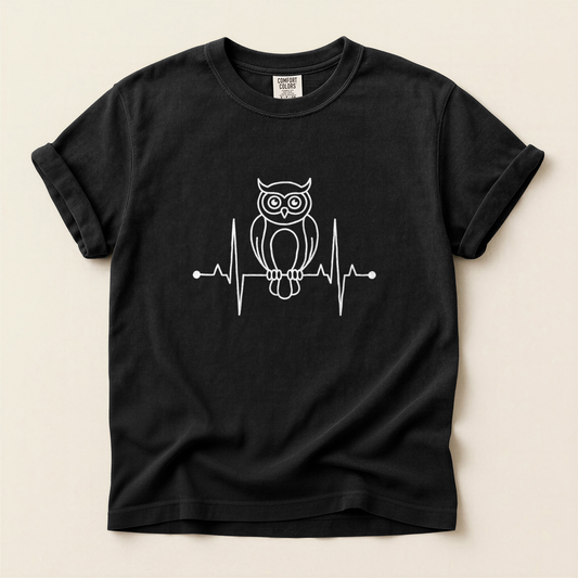 Owl Heartbeat Line - Black