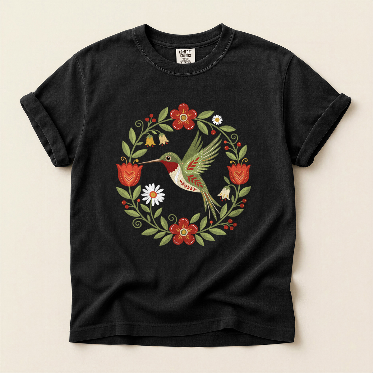 Hummingbird Floral Wreath - Black