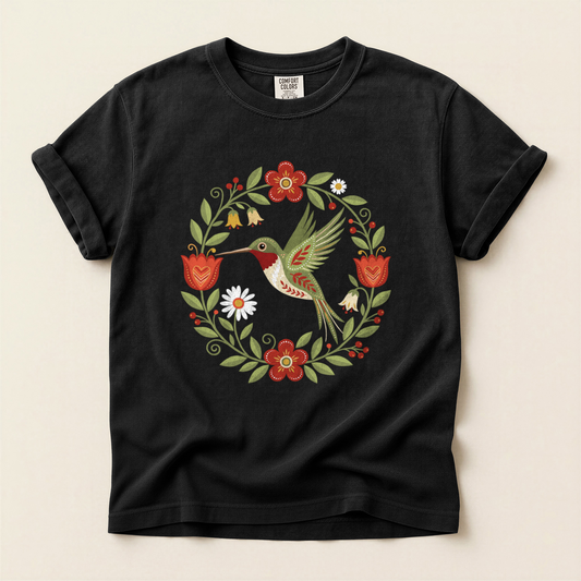 Hummingbird Floral Wreath - Black