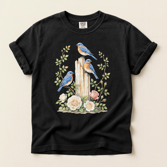 Bluebirds Roses Post - Black