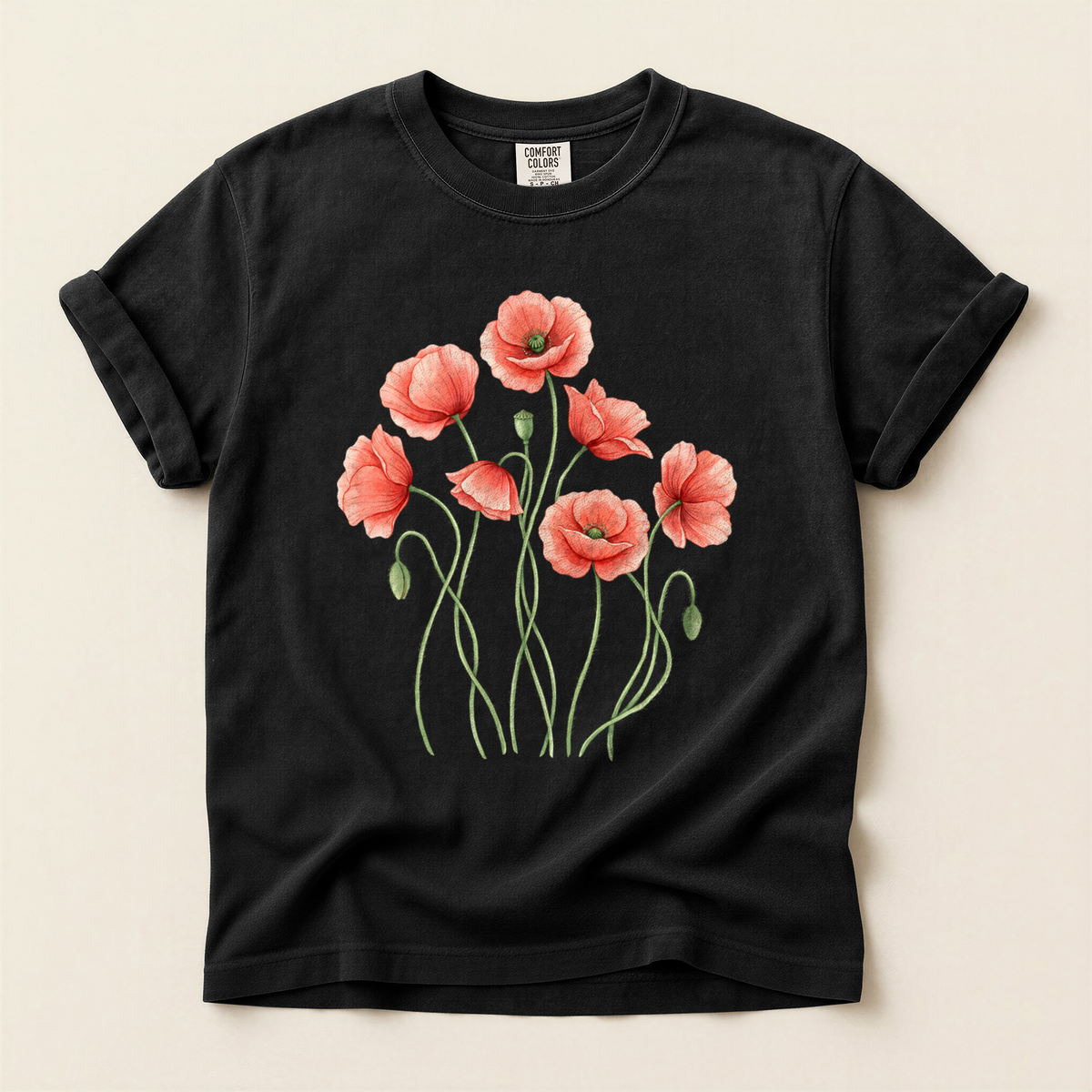 Red Poppies Bloom - Black