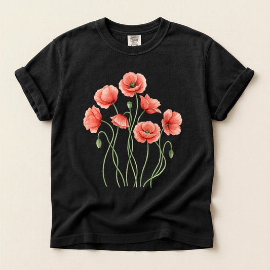 Red Poppies Bloom - Black