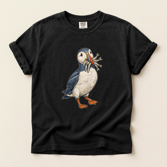 Puffin Carries Fish - Black