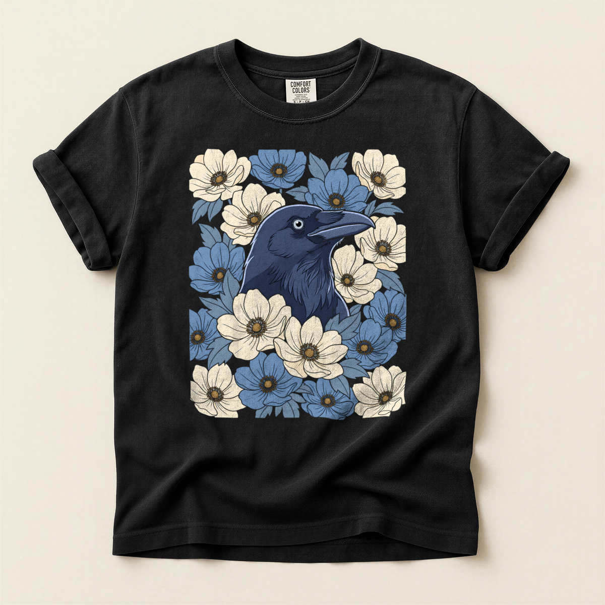 Crow Blue Blossoms - Black