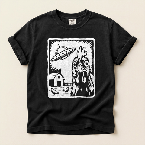 Chicken UFO Sketch T-Shirt