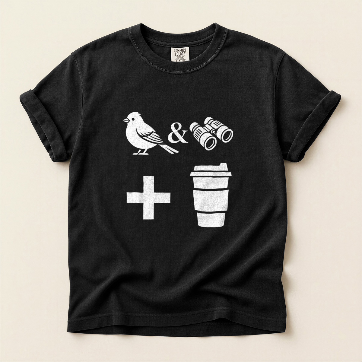 Birds Binoculars Coffee T-Shirt in Bay laid beside field gear