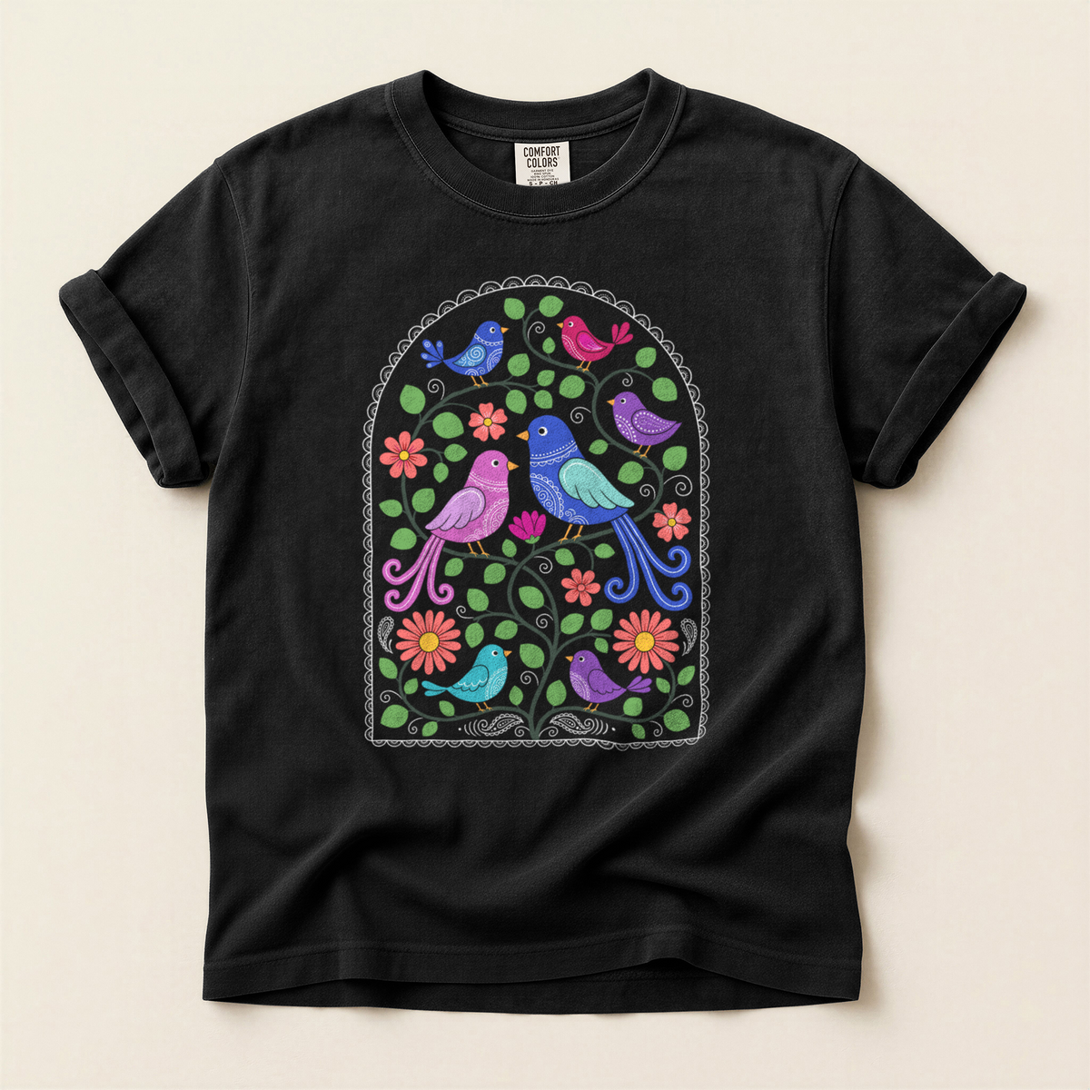 Folk Arch Birds - Black