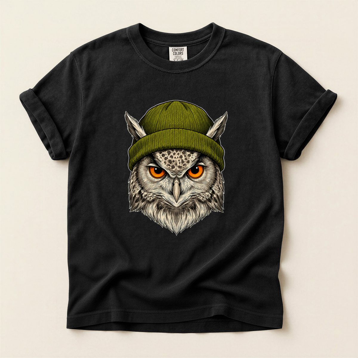 Owl Green Beanie - Black