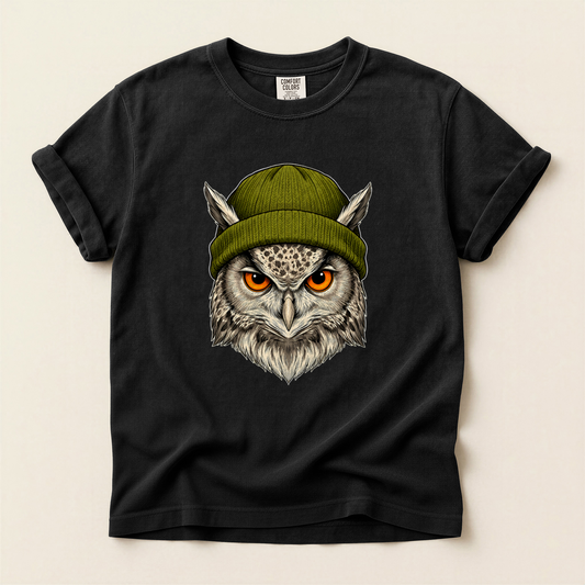 Owl Green Beanie - Black