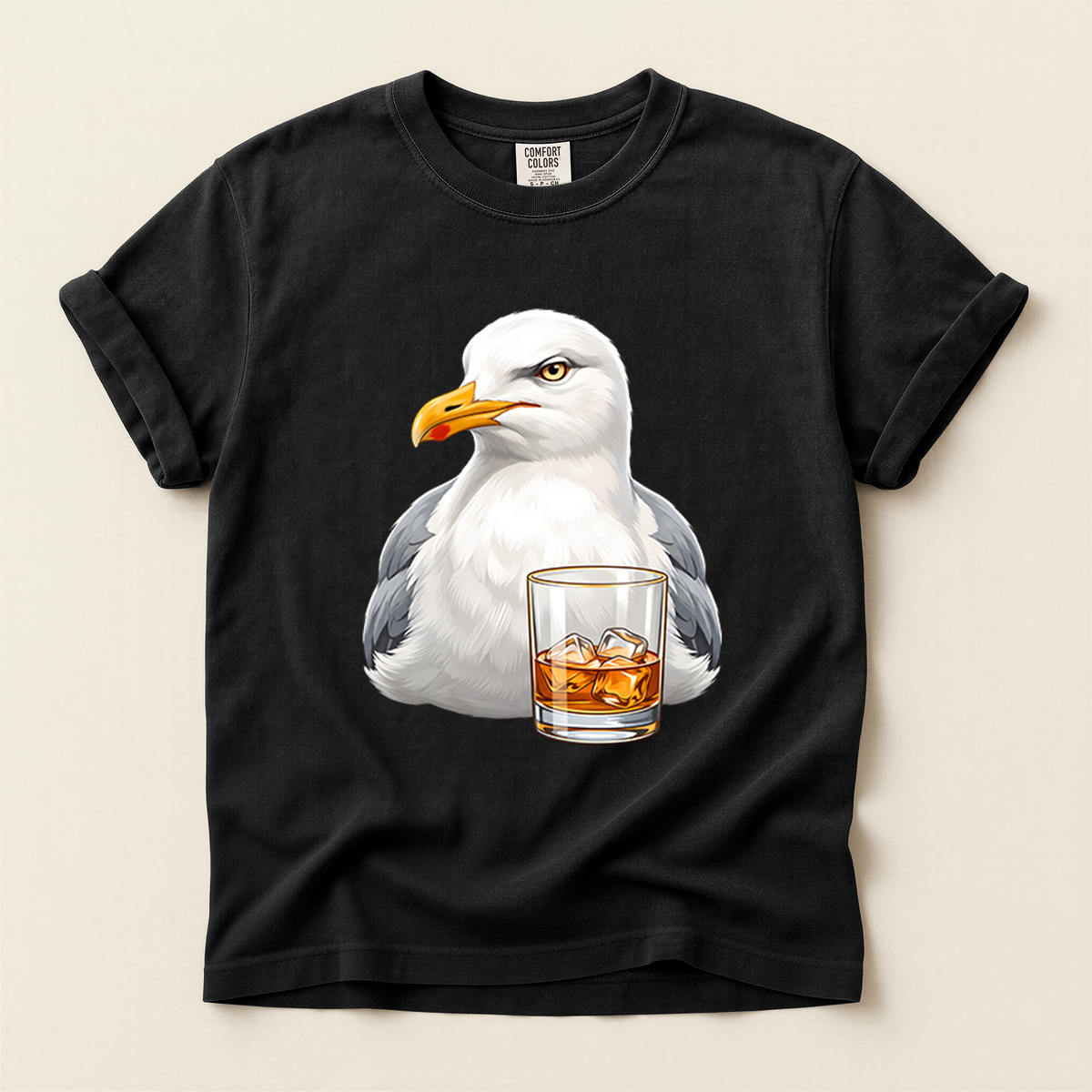 Seagull Whiskey Glass T-Shirt in Bay laid beside field gear