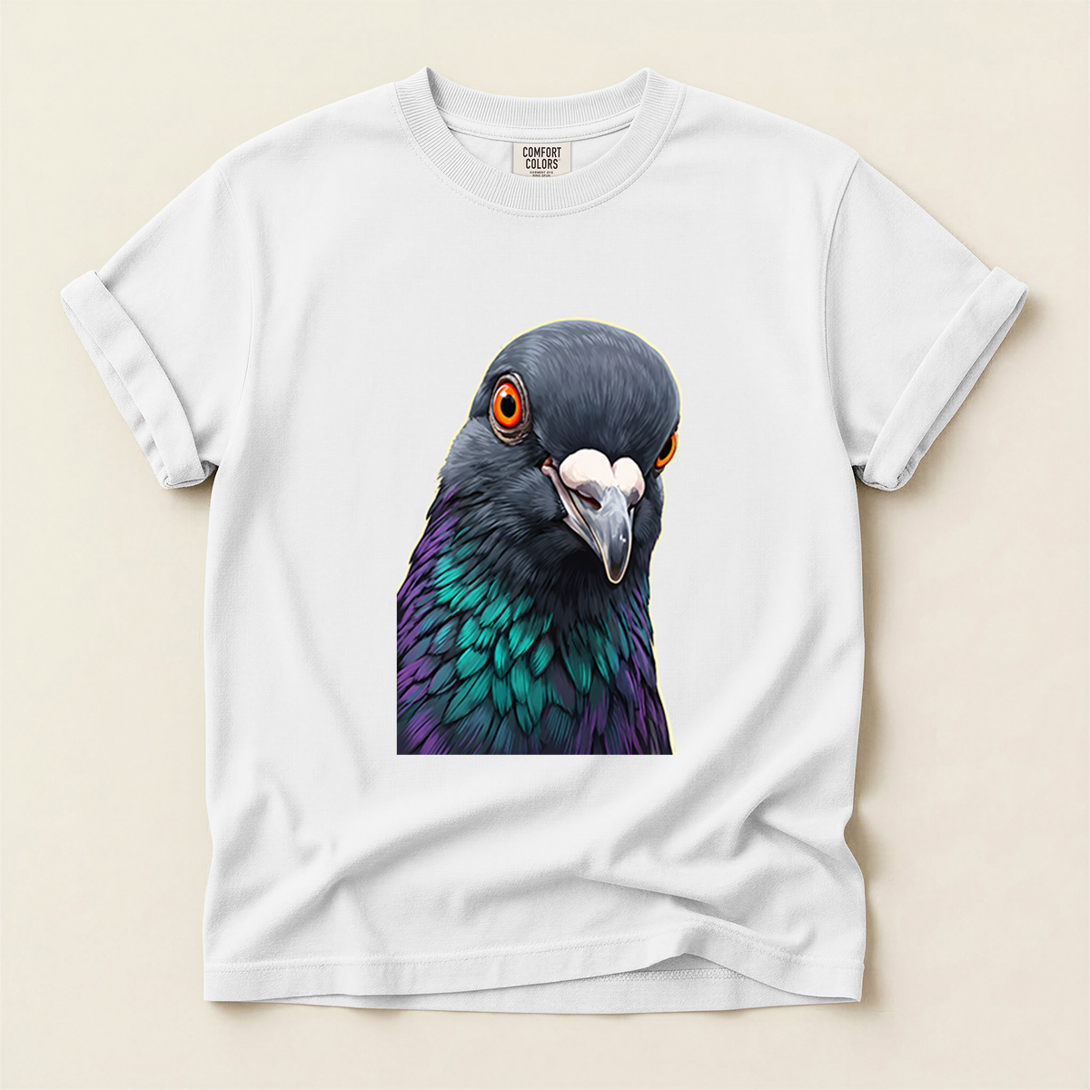 Iridescent Pigeon Portrait - White