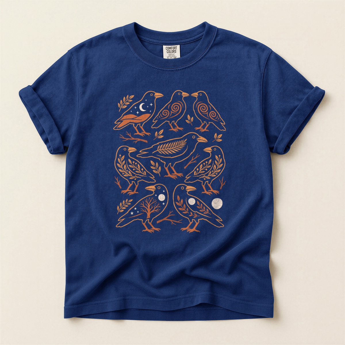 Folk Bird Pattern - True Navy