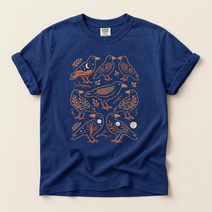 Folk Bird Pattern - True Navy