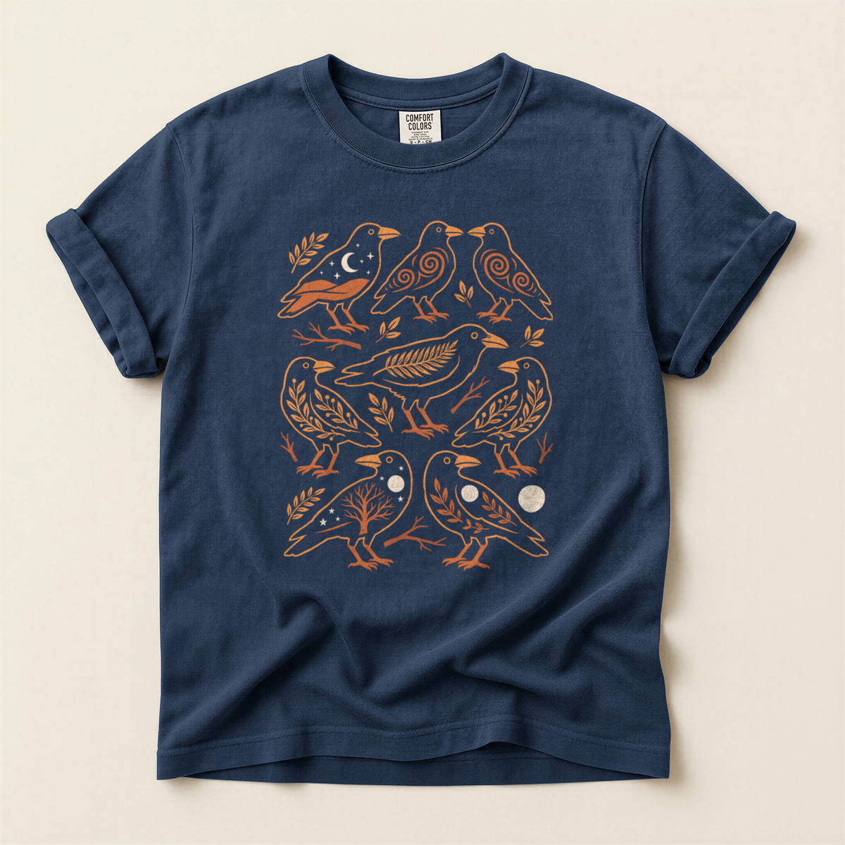 Folk Bird Pattern - Navy