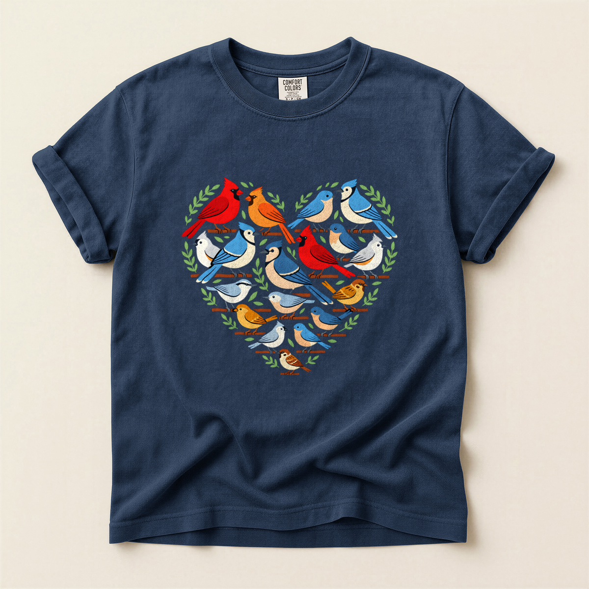 Bird Heart Wreath - Navy