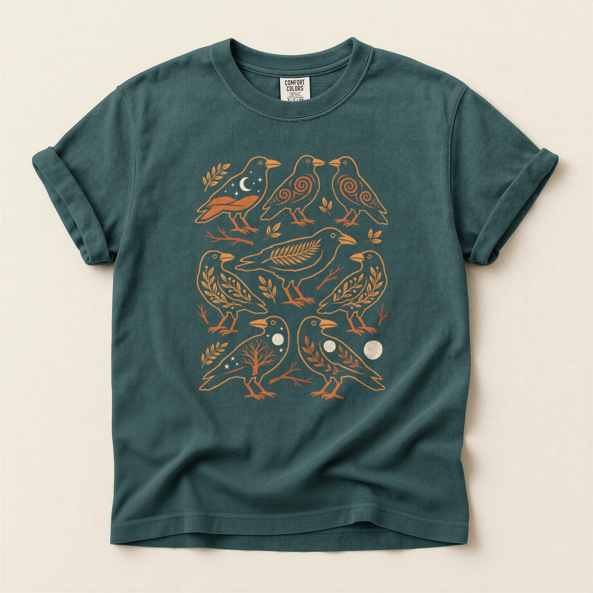 Folk Bird Pattern - Blue Spruce