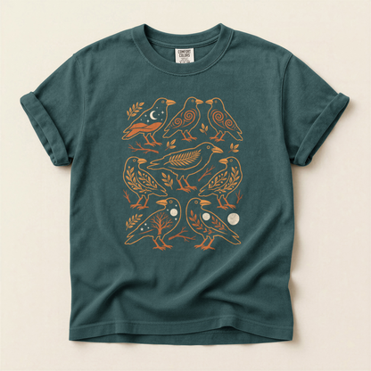 Folk Bird Pattern - Blue Spruce
