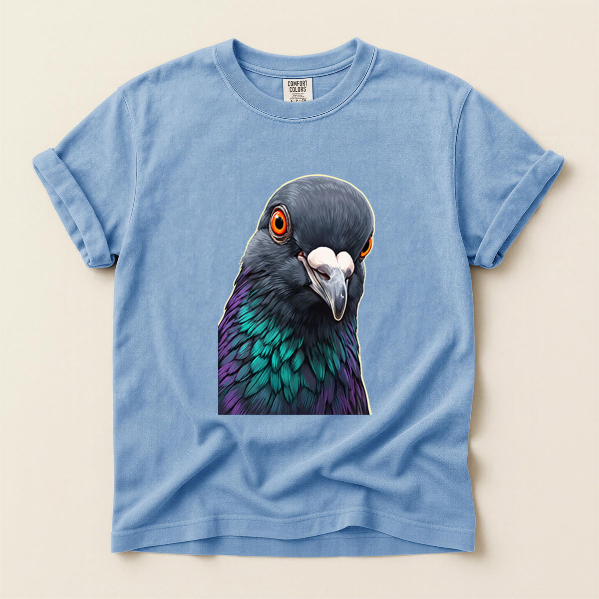 Iridescent Pigeon Portrait - Washed Denim