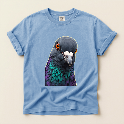 Iridescent Pigeon Portrait - Washed Denim