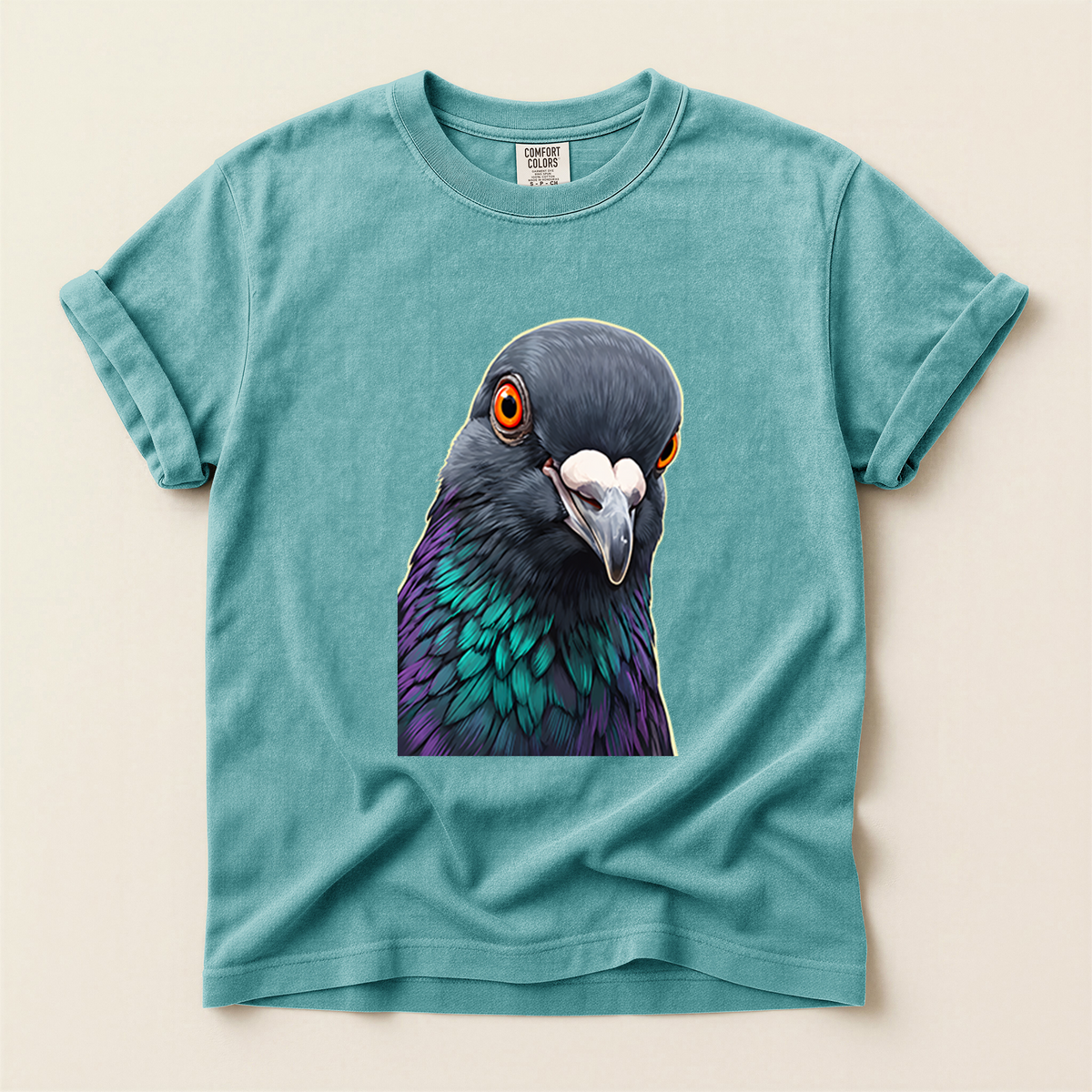 Iridescent Pigeon Portrait - Seafoam
