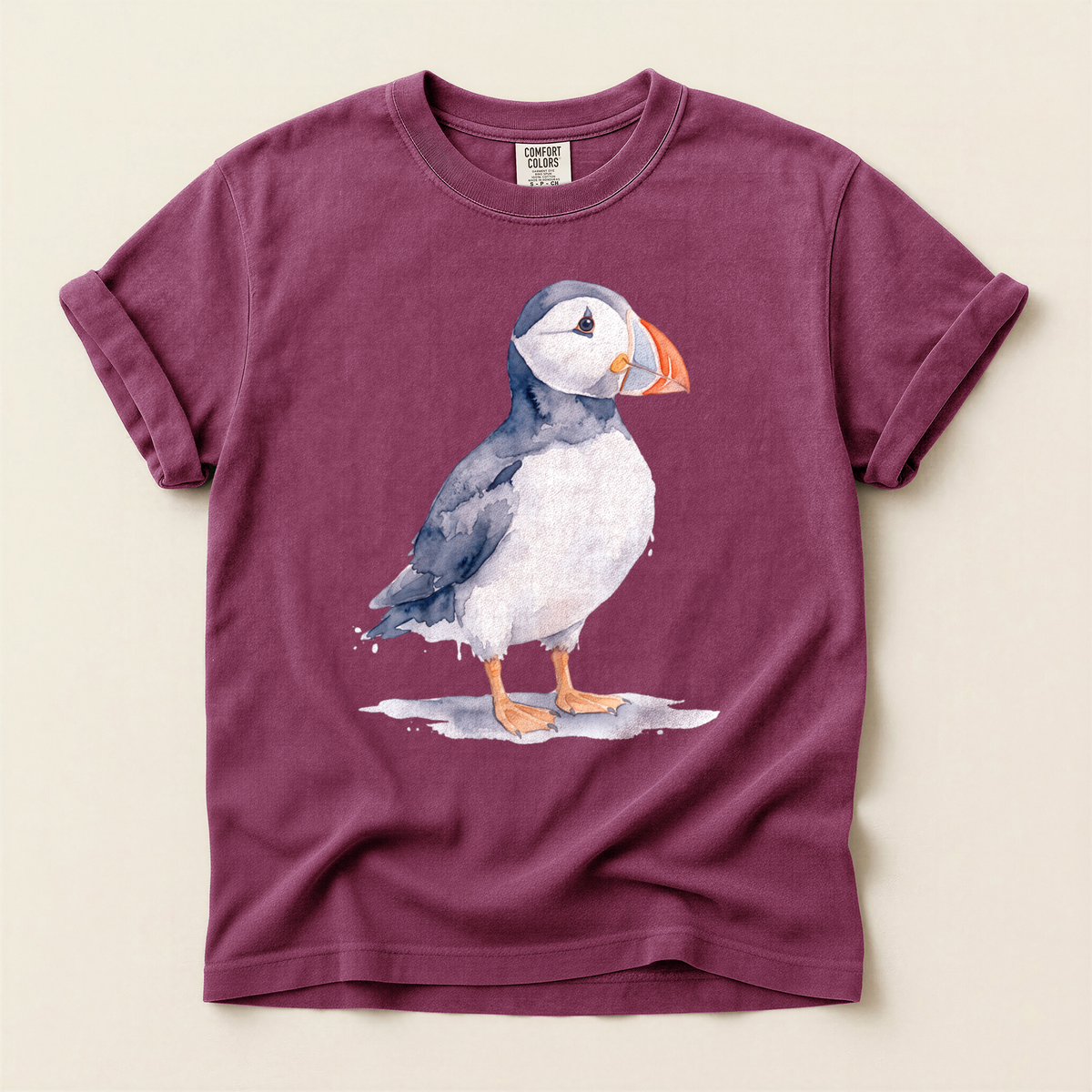 Watercolour Puffin Stand - Berry