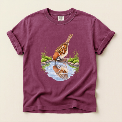 Sparrow Water Reflection - Berry