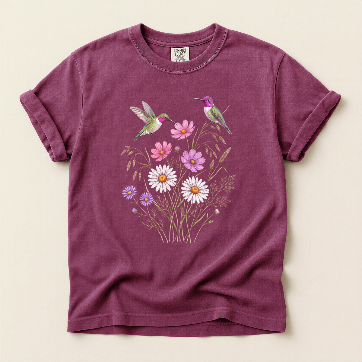 Hummingbirds Wild Daisies - Berry