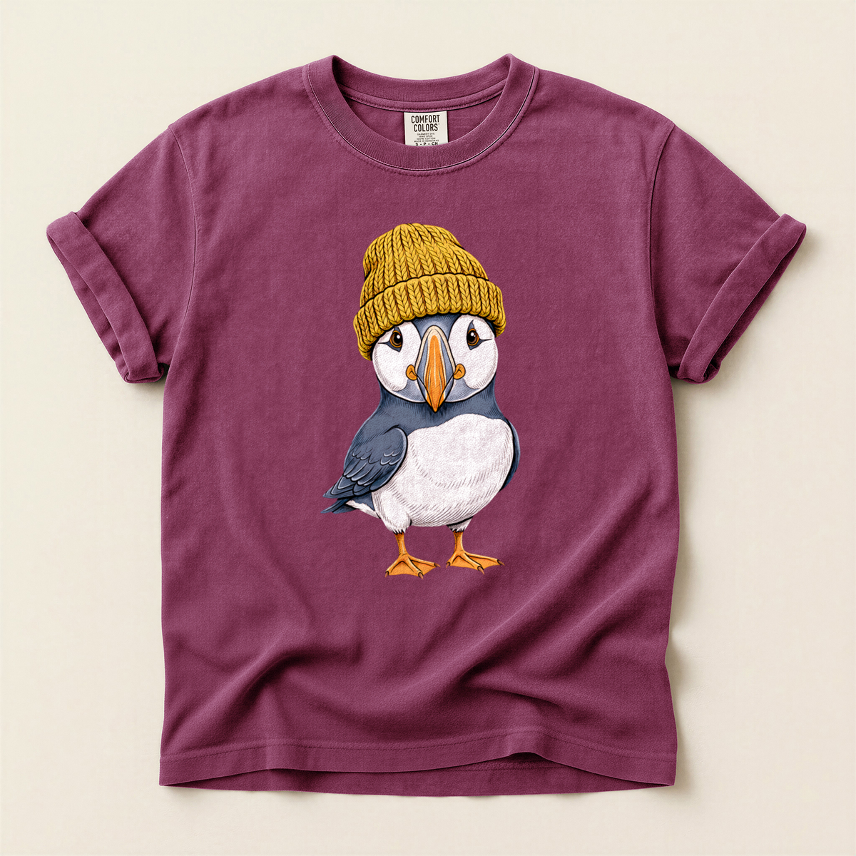 Puffin Yellow Beanie - Berry