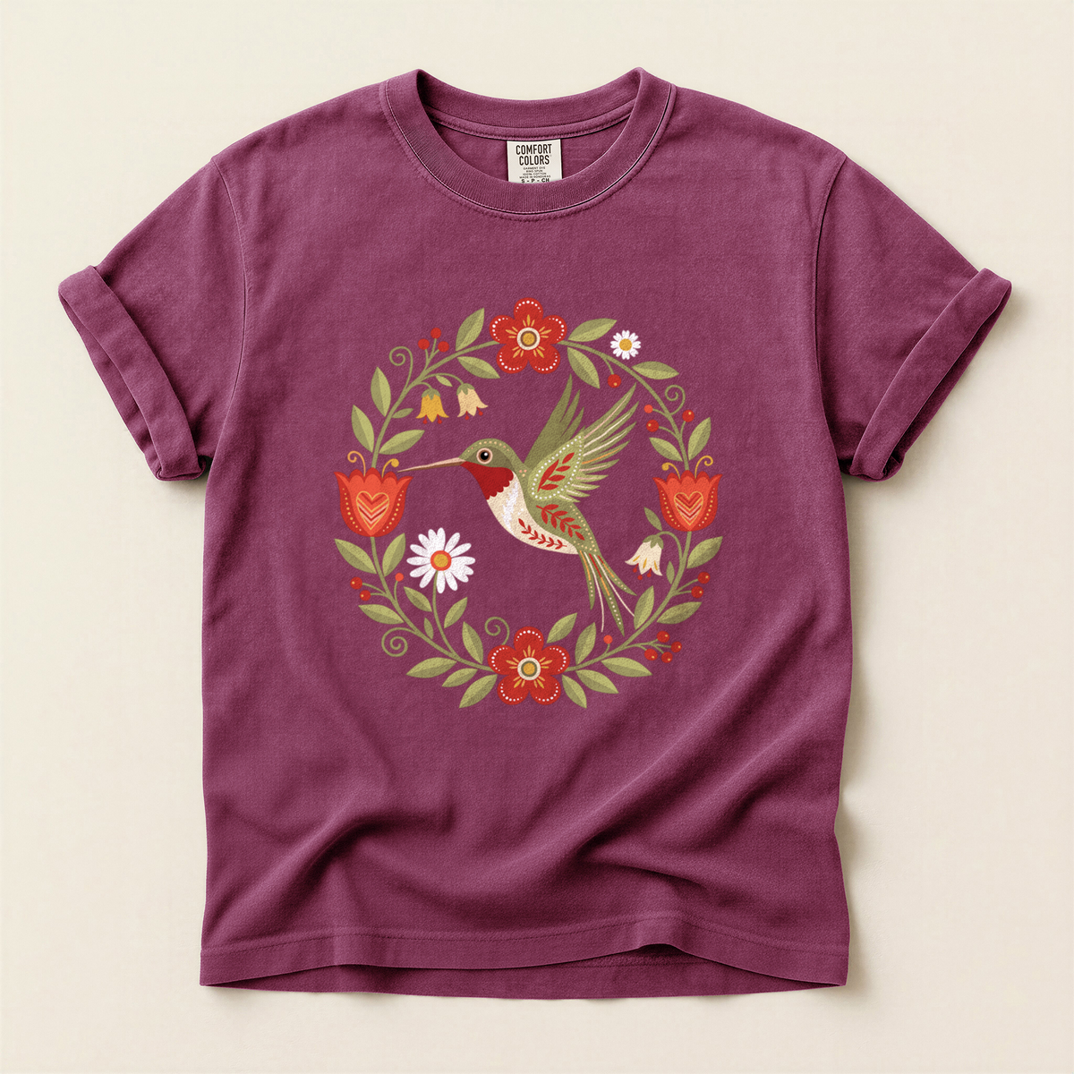 Hummingbird Floral Wreath - Berry