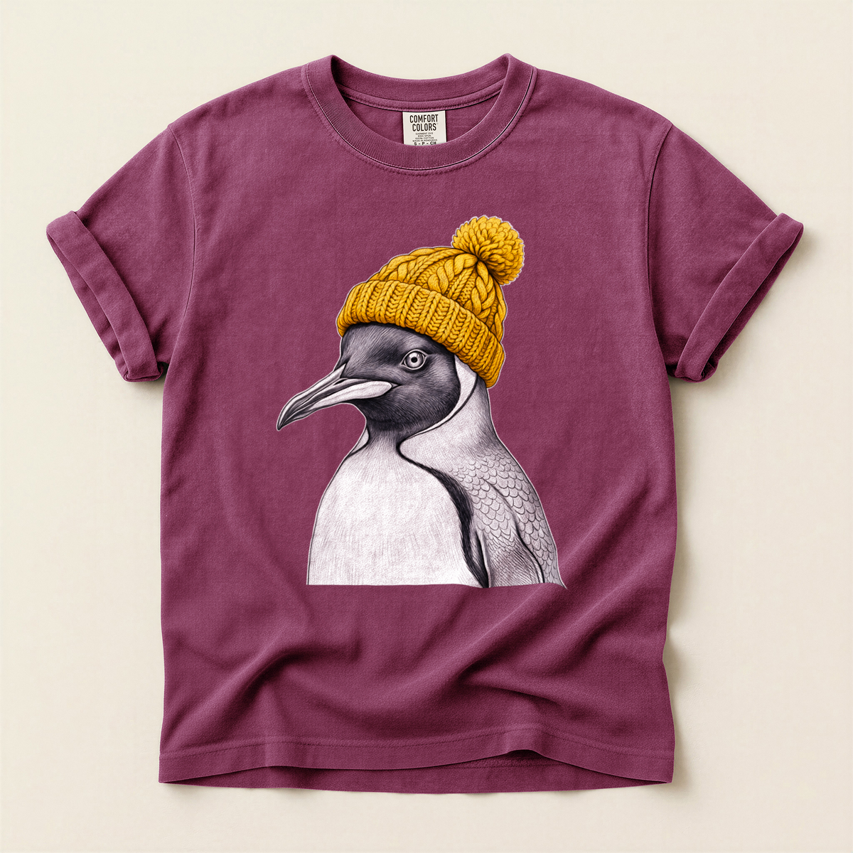 Penguin Yellow Beanie - Berry