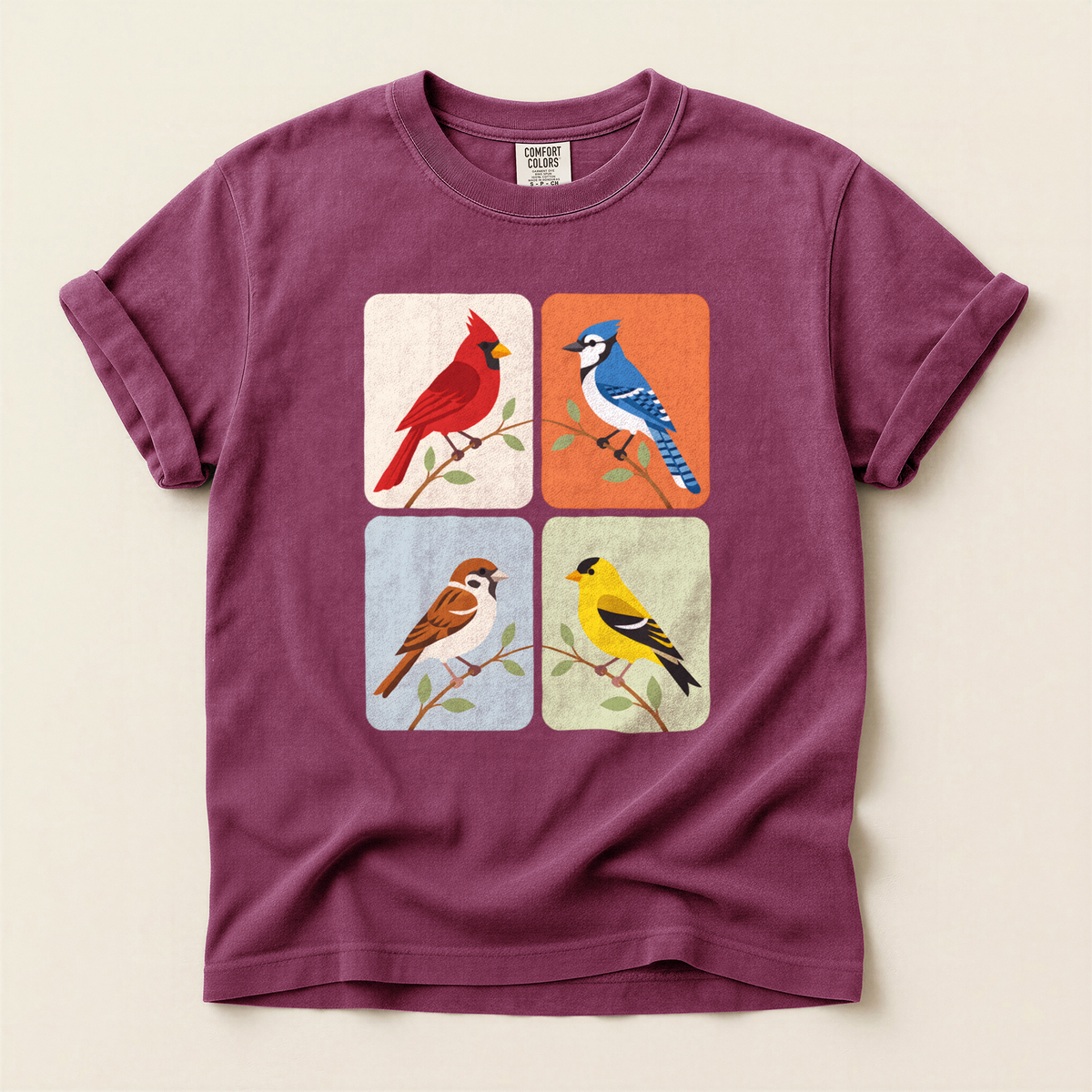 Four Bird Squares - Berry