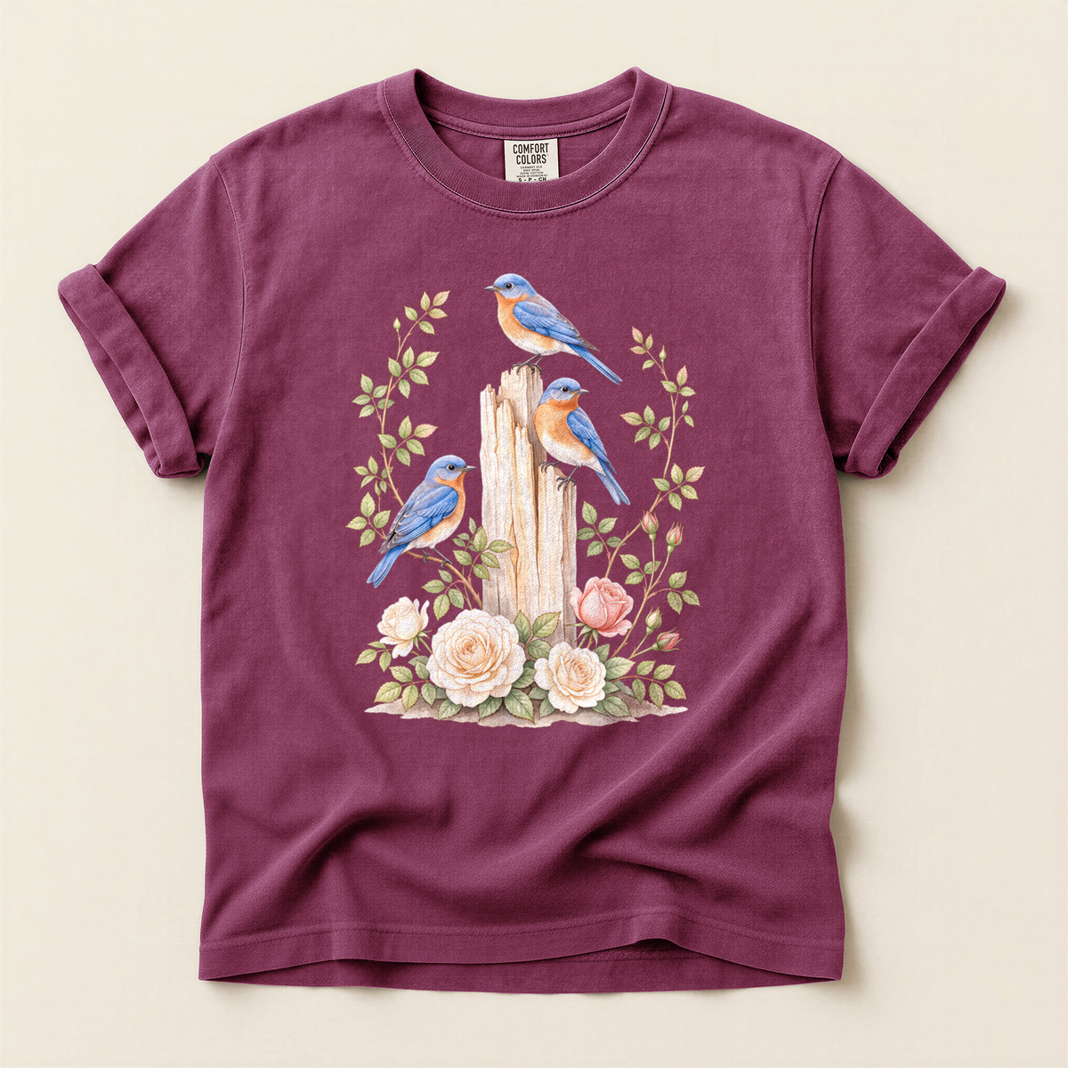Bluebirds Roses Post - Berry