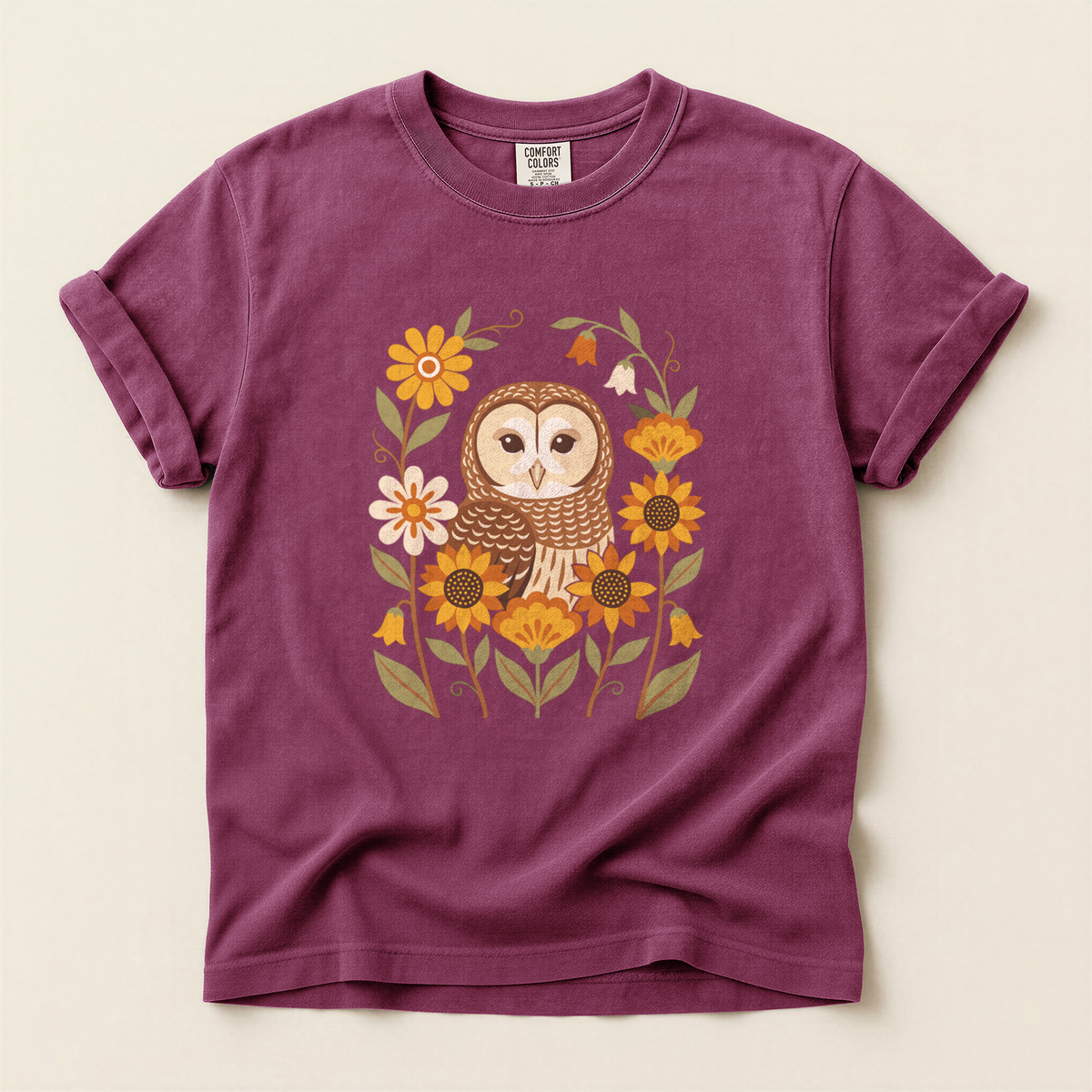 Folk Owl Sunflowers - Berry