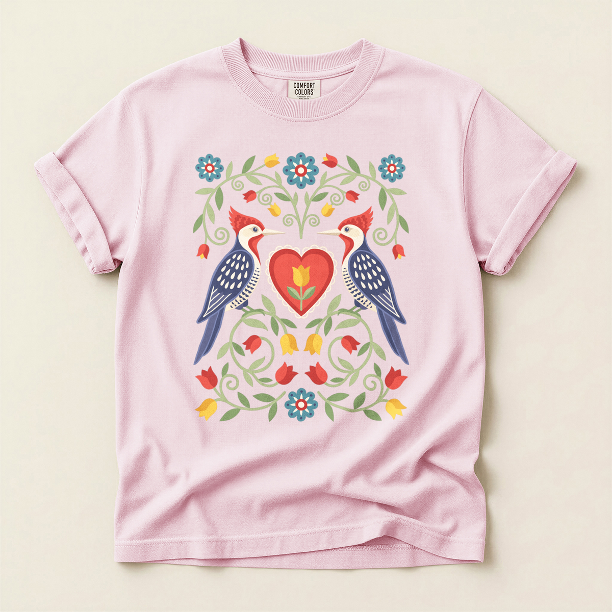 Folk Woodpecker Heart - Blossom