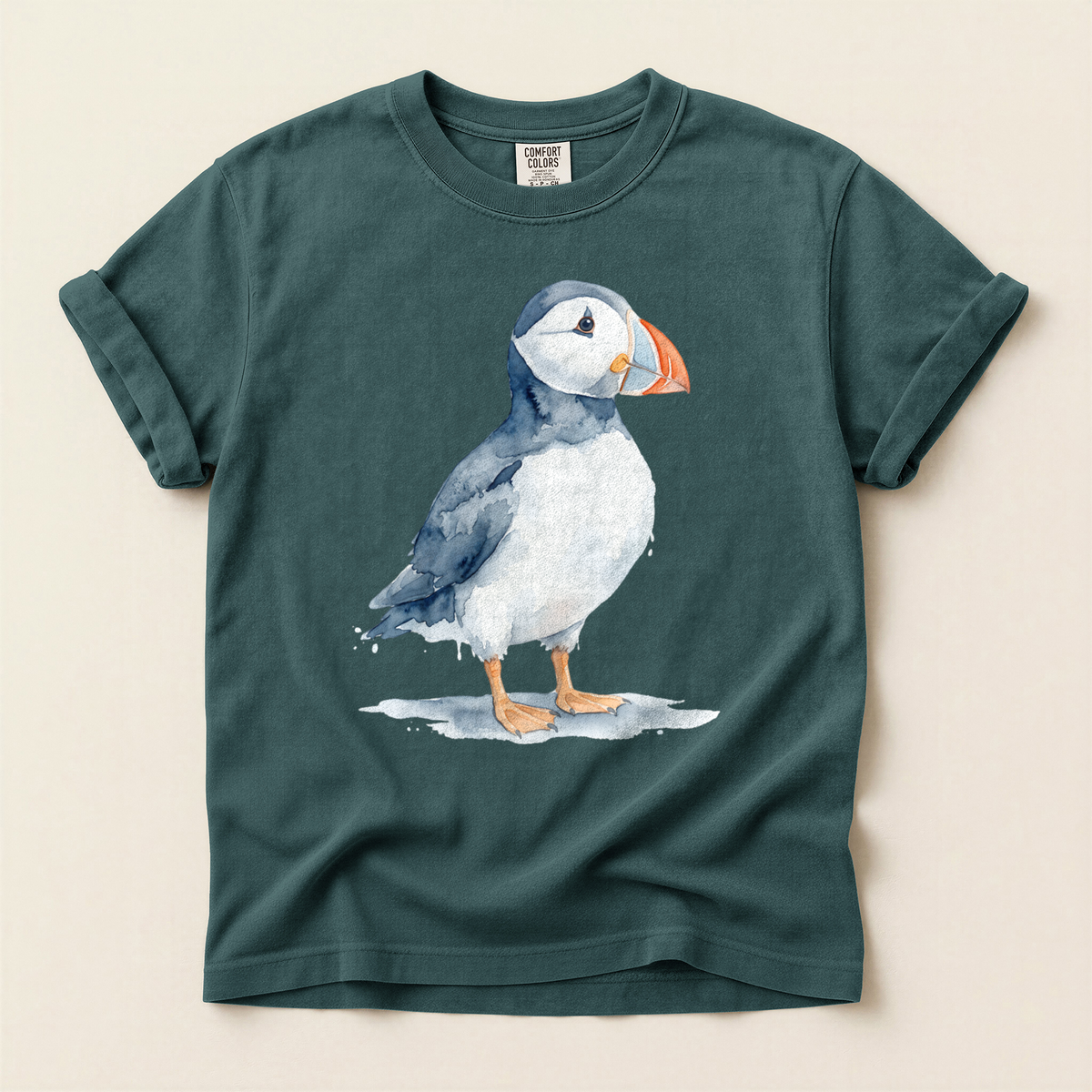 Watercolour Puffin Stand - Blue Spruce