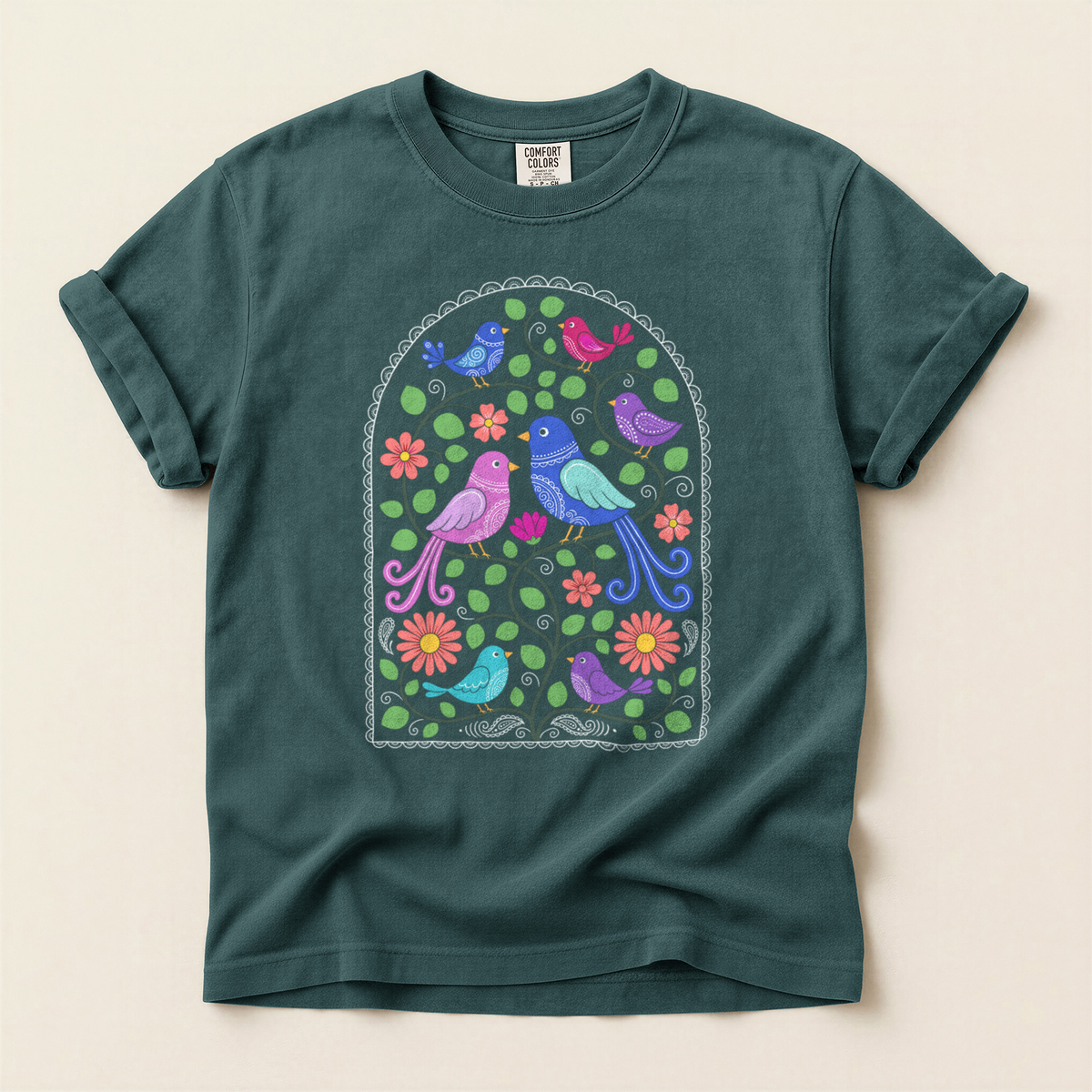 Folk Arch Birds - Blue Spruce