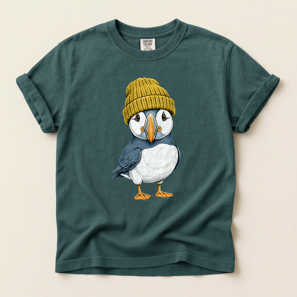 Puffin Yellow Beanie - Blue Spruce
