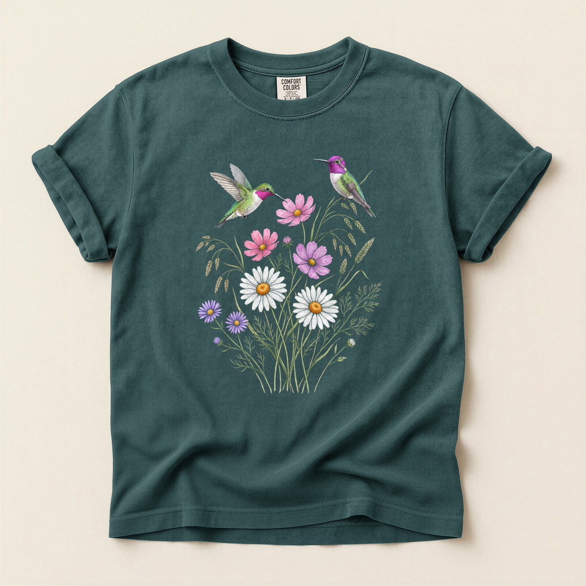 Hummingbirds Wild Daisies - Blue Spruce