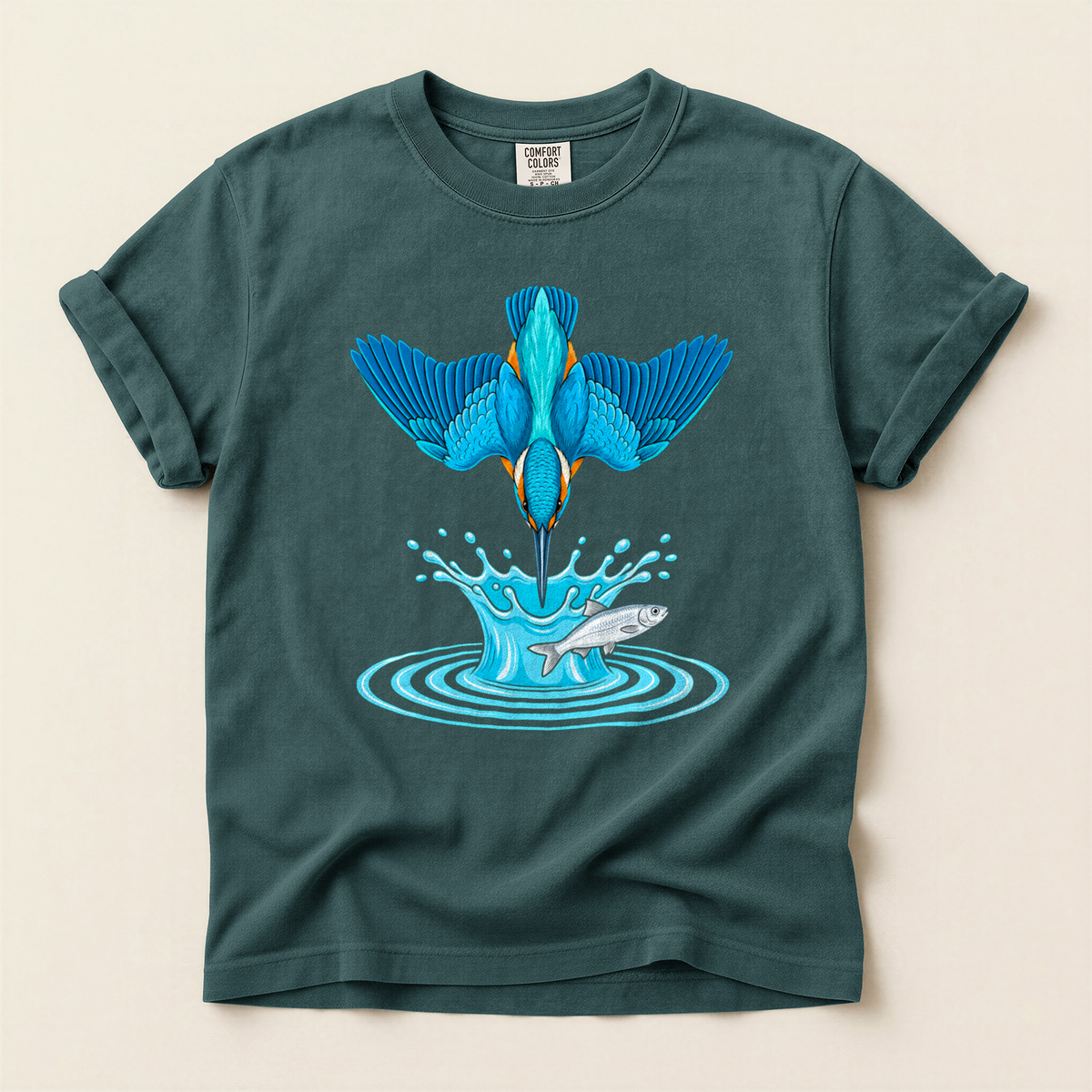Kingfisher Dives Fish - Blue Spruce